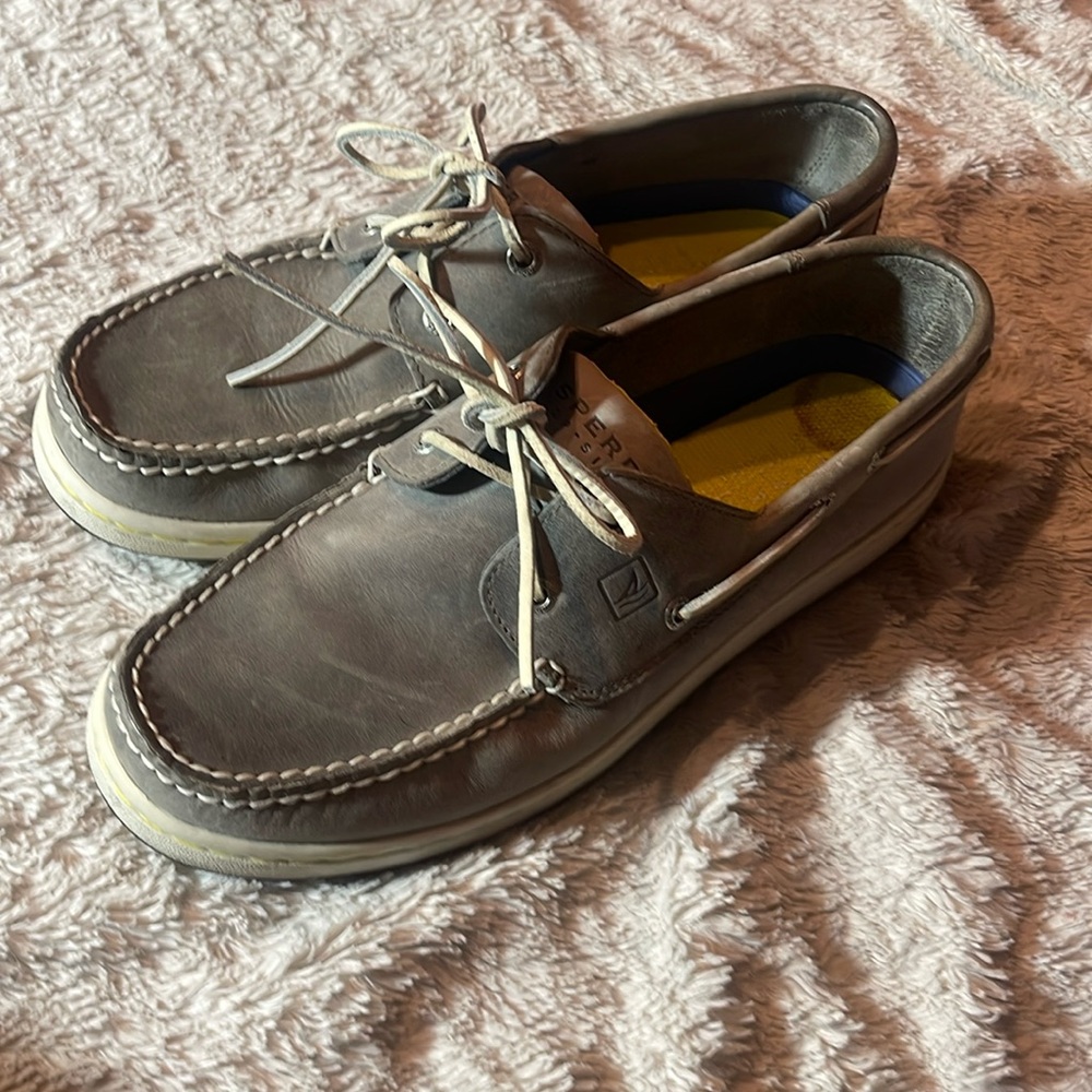 Sperry Gray and Yellow leather Boat Shoes size 11M